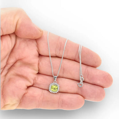 Cushion Cut Peridot Halo Necklace
