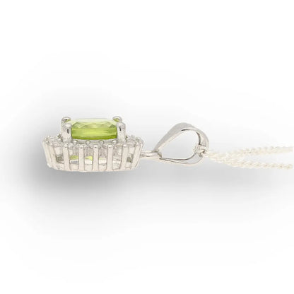 Cushion Cut Peridot Halo Necklace