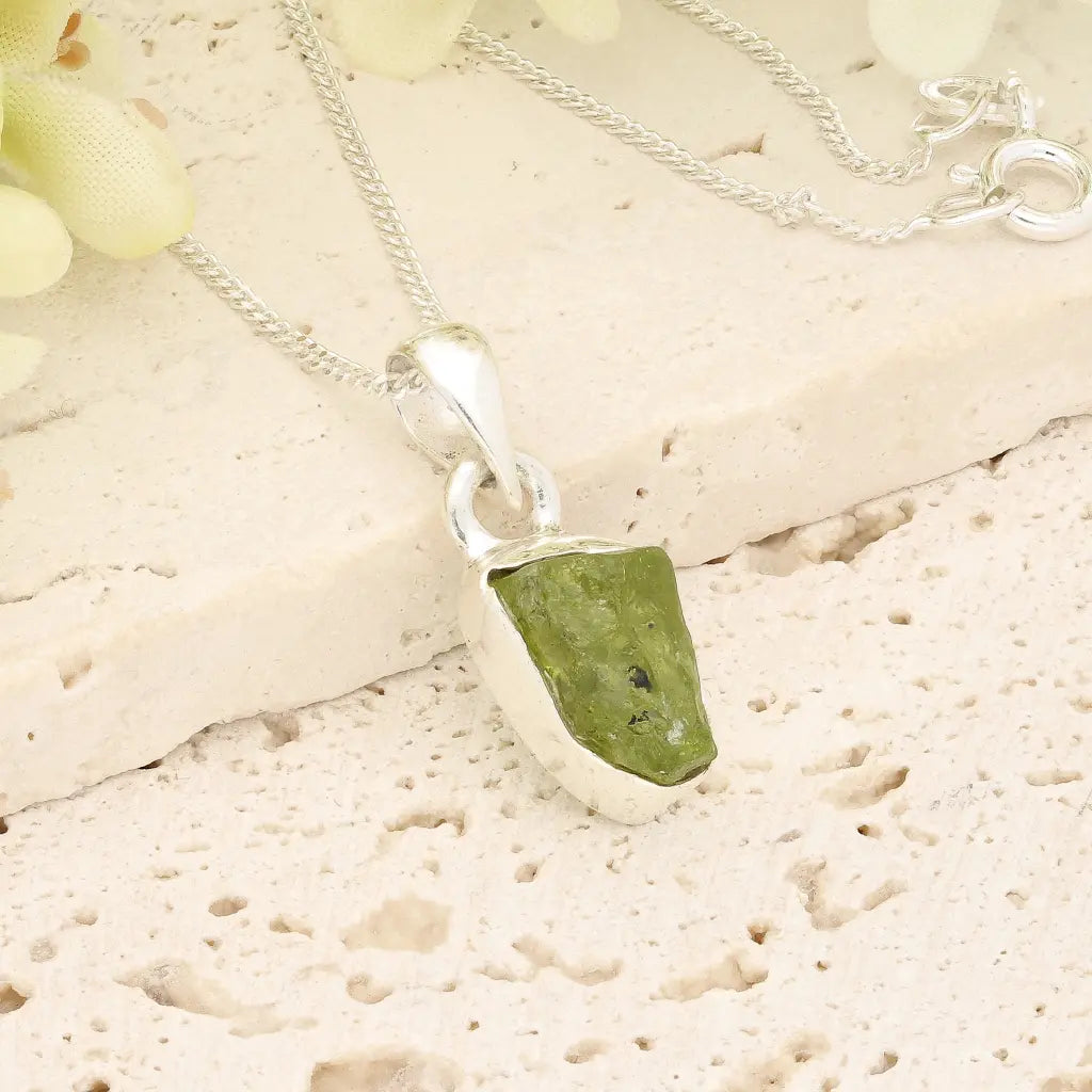 Get your Fresh Rough Peridot Gemstone Necklace in Sterling Silver online now or in store at Forever Gems in Franschhoek, South Africa