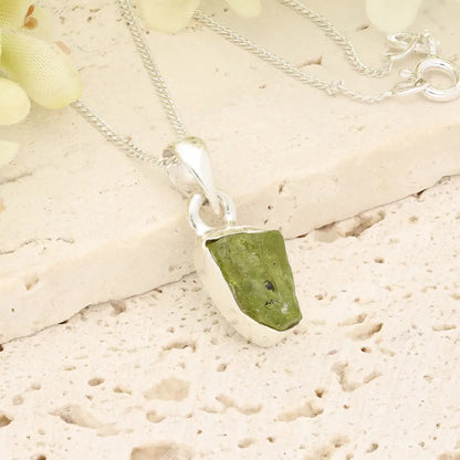 Get your Fresh Rough Peridot Gemstone Necklace in Sterling Silver online now or in store at Forever Gems in Franschhoek, South Africa