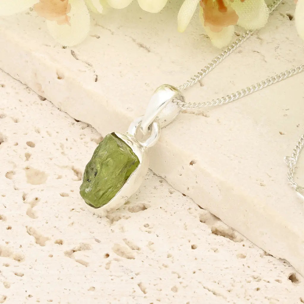 Get your Fresh Rough Peridot Gemstone Necklace in Sterling Silver online now or in store at Forever Gems in Franschhoek, South Africa