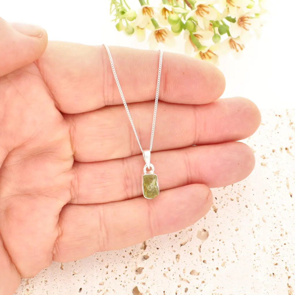 Get your Fresh Rough Peridot Gemstone Necklace in Sterling Silver online now or in store at Forever Gems in Franschhoek, South Africa