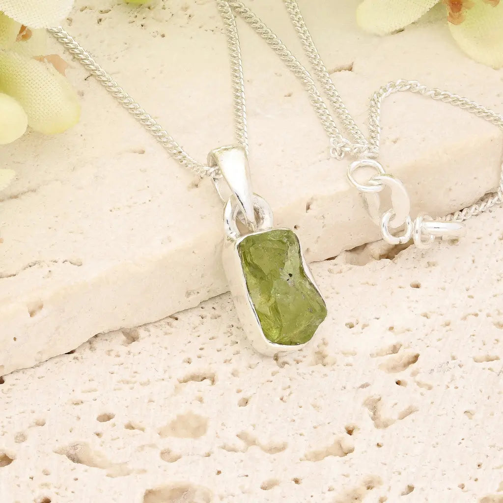 Get your Fresh Rough Peridot Gemstone Necklace in Sterling Silver online now or in store at Forever Gems in Franschhoek, South Africa