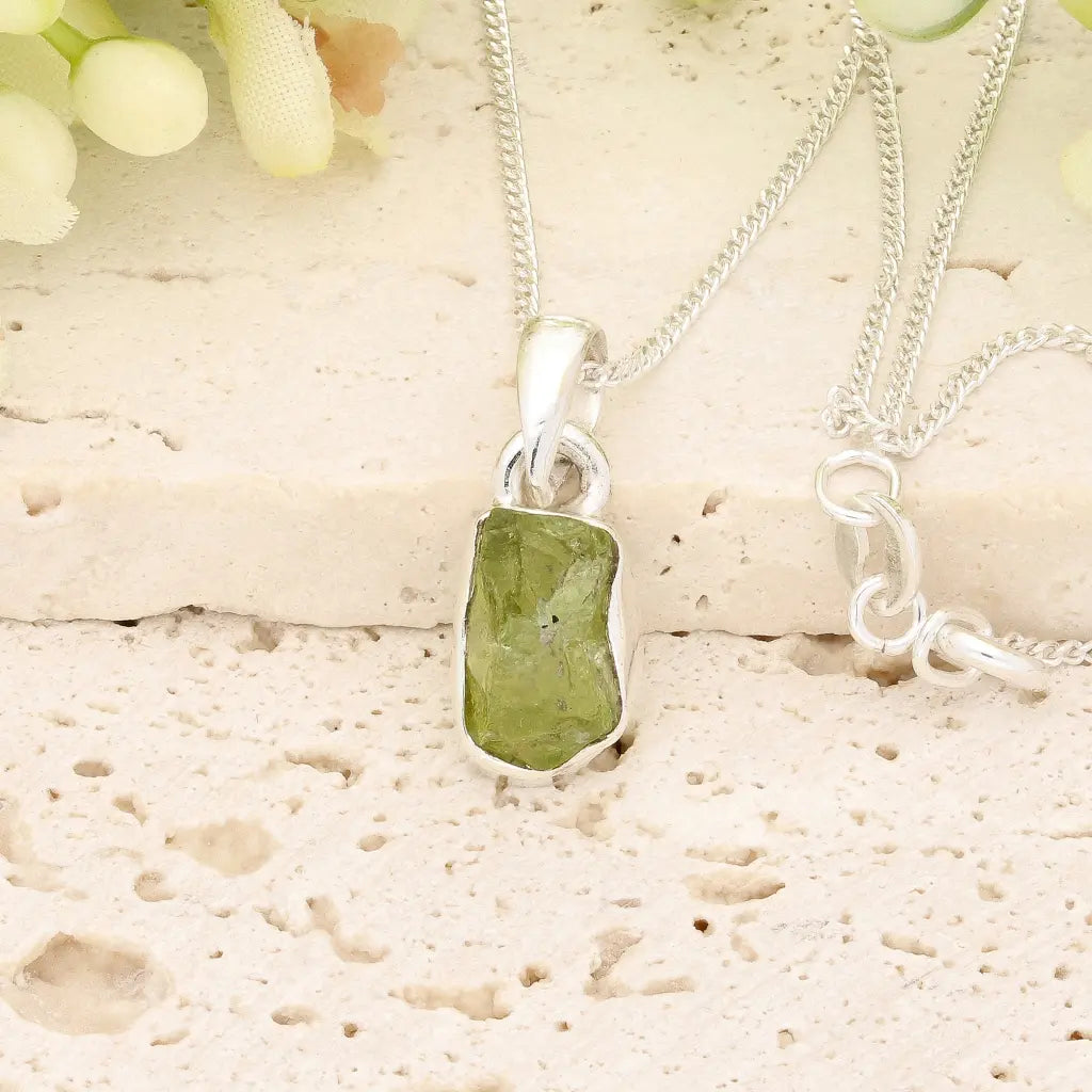 Get your Fresh Rough Peridot Gemstone Necklace in Sterling Silver online now or in store at Forever Gems in Franschhoek, South Africa