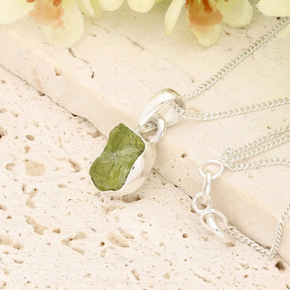 Get your Fresh Rough Peridot Gemstone Necklace in Sterling Silver online now or in store at Forever Gems in Franschhoek, South Africa