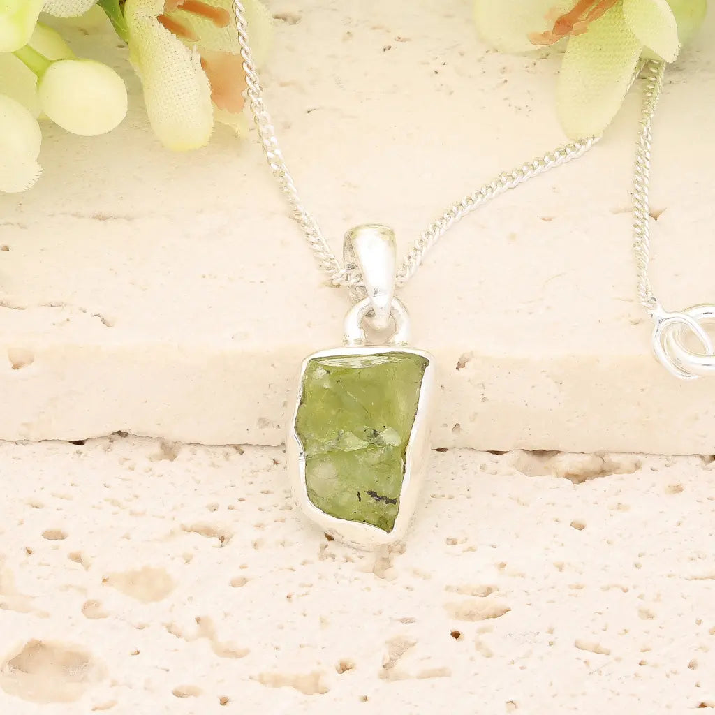 Get your Fresh Rough Peridot Gemstone Necklace in Sterling Silver online now or in store at Forever Gems in Franschhoek, South Africa