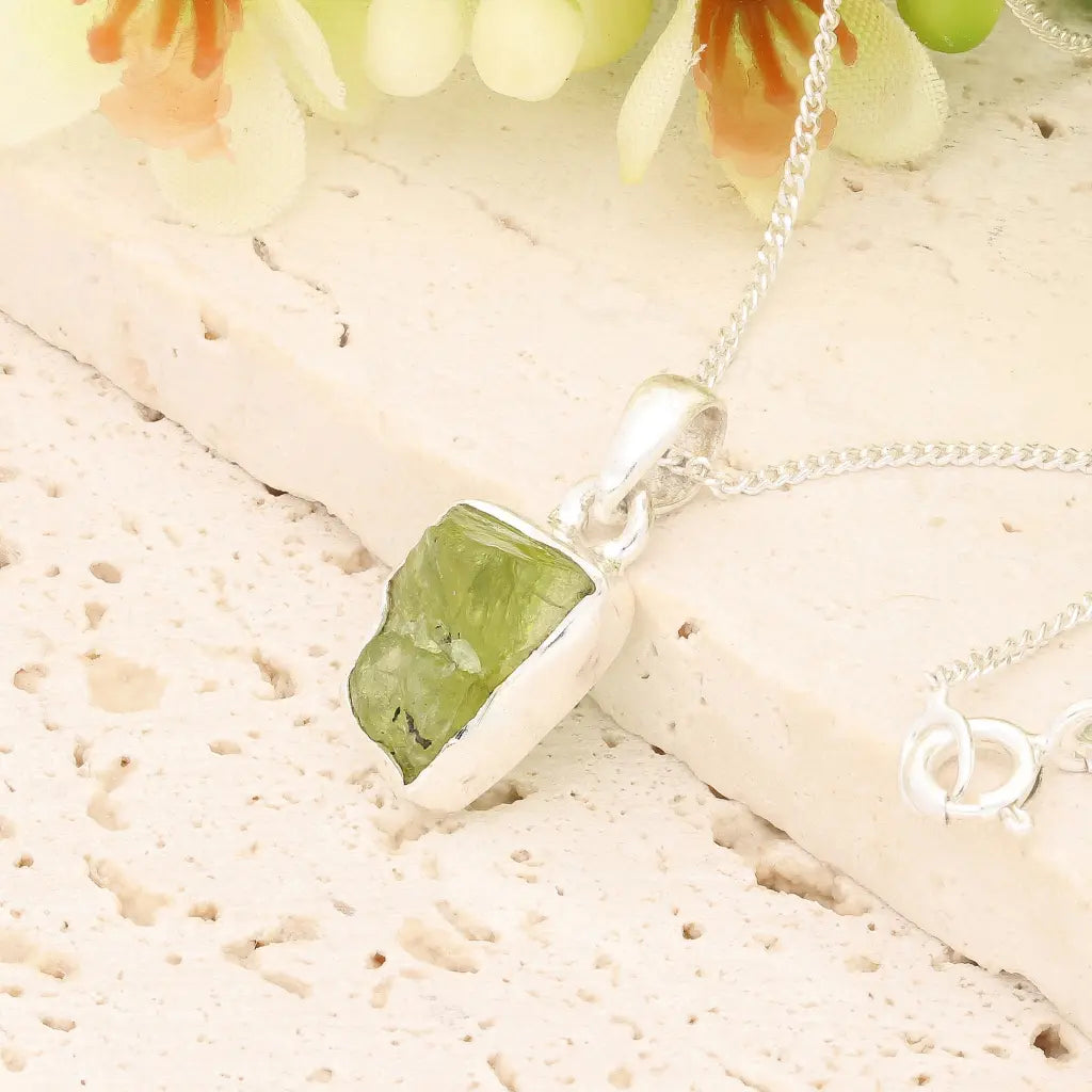 Get your Fresh Rough Peridot Gemstone Necklace in Sterling Silver online now or in store at Forever Gems in Franschhoek, South Africa