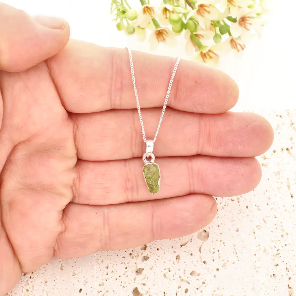 Get your Fresh Rough Peridot Gemstone Necklace in Sterling Silver online now or in store at Forever Gems in Franschhoek, South Africa