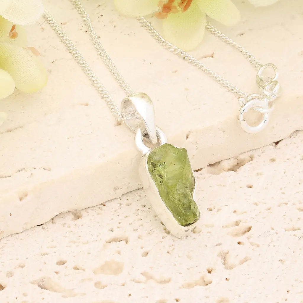 Get your Fresh Rough Peridot Gemstone Necklace in Sterling Silver online now or in store at Forever Gems in Franschhoek, South Africa