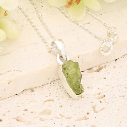 Get your Fresh Rough Peridot Gemstone Necklace in Sterling Silver online now or in store at Forever Gems in Franschhoek, South Africa
