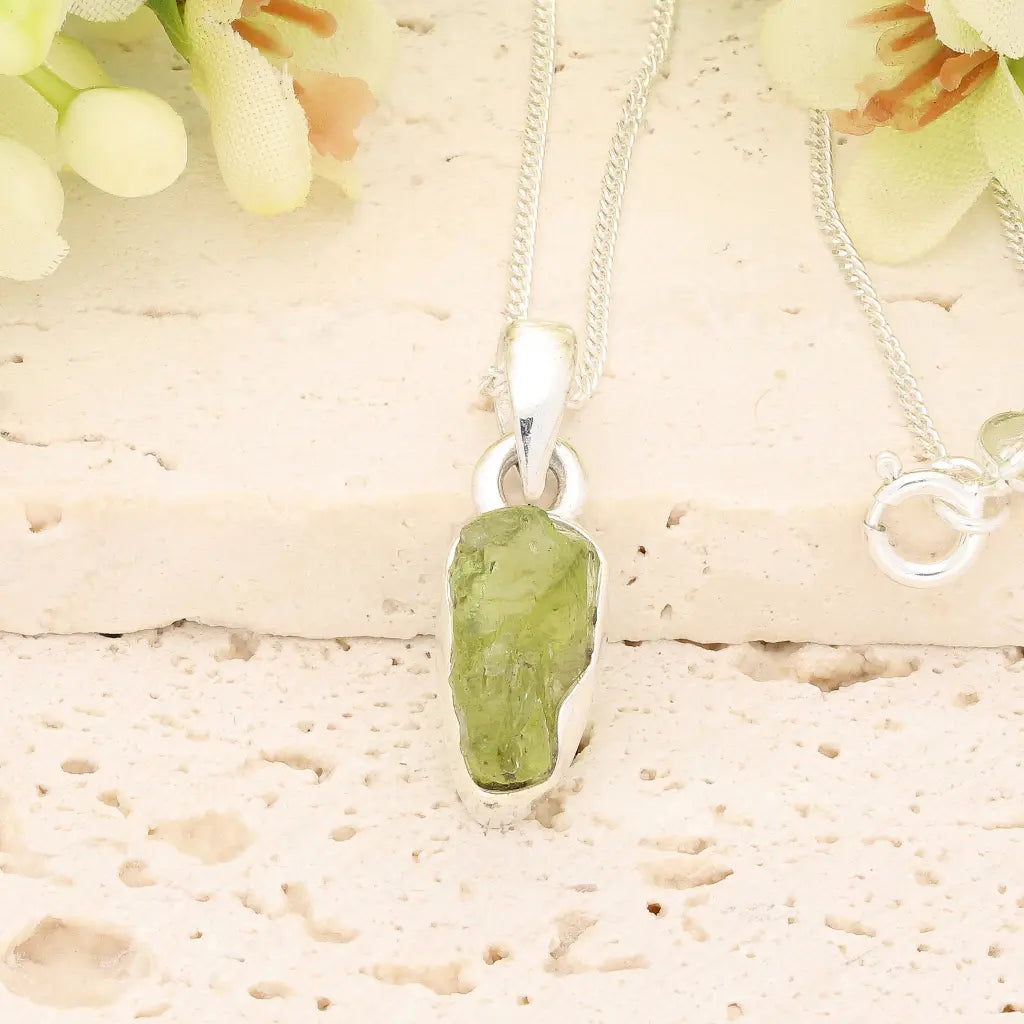 Get your Fresh Rough Peridot Gemstone Necklace in Sterling Silver online now or in store at Forever Gems in Franschhoek, South Africa