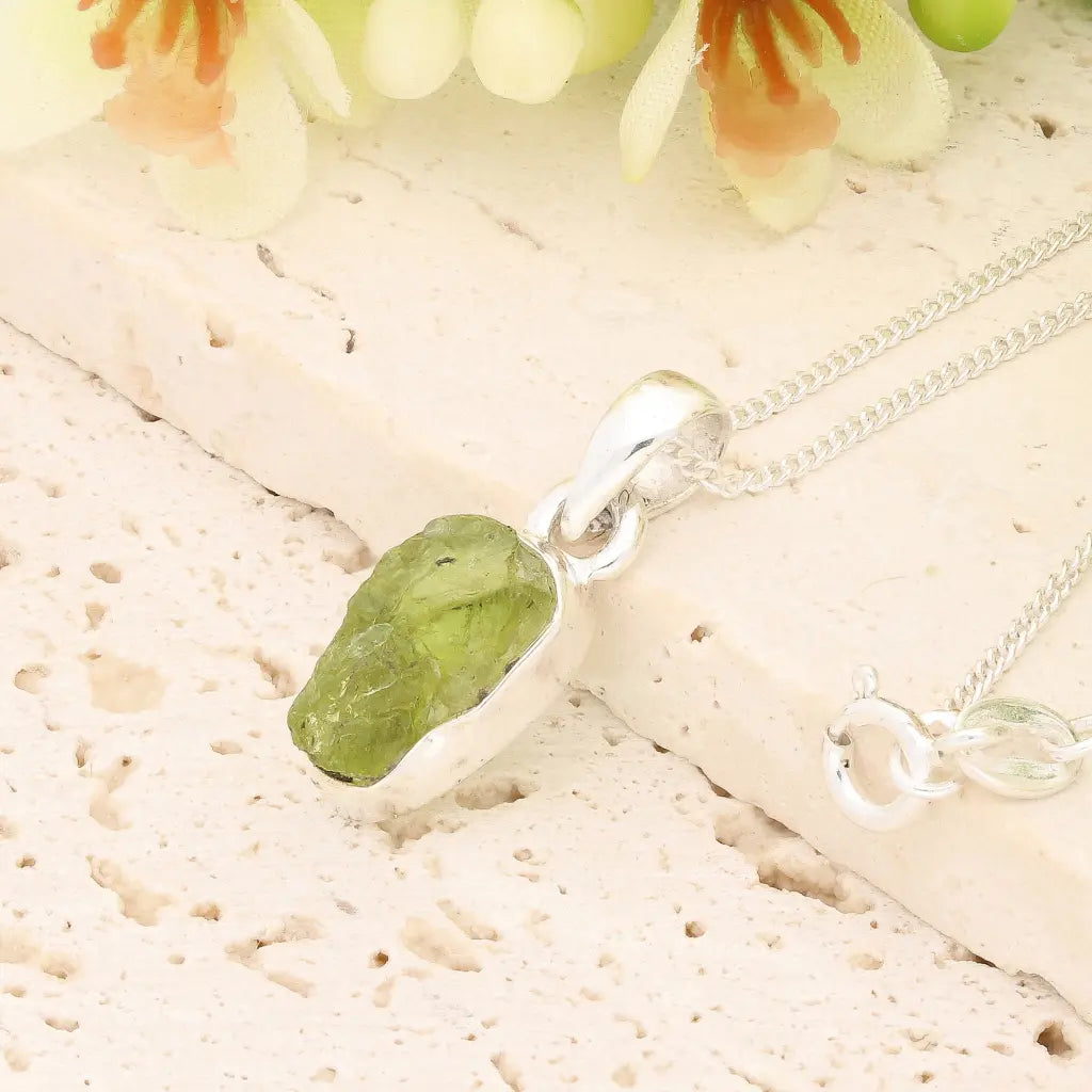 Get your Fresh Rough Peridot Gemstone Necklace in Sterling Silver online now or in store at Forever Gems in Franschhoek, South Africa