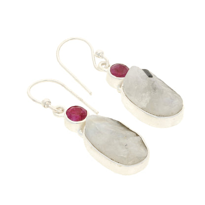 Buy your Mystic Fusion: Moonstone & Faceted Ruby Silver Earrings online now or in store at Forever Gems in Franschhoek, South Africa