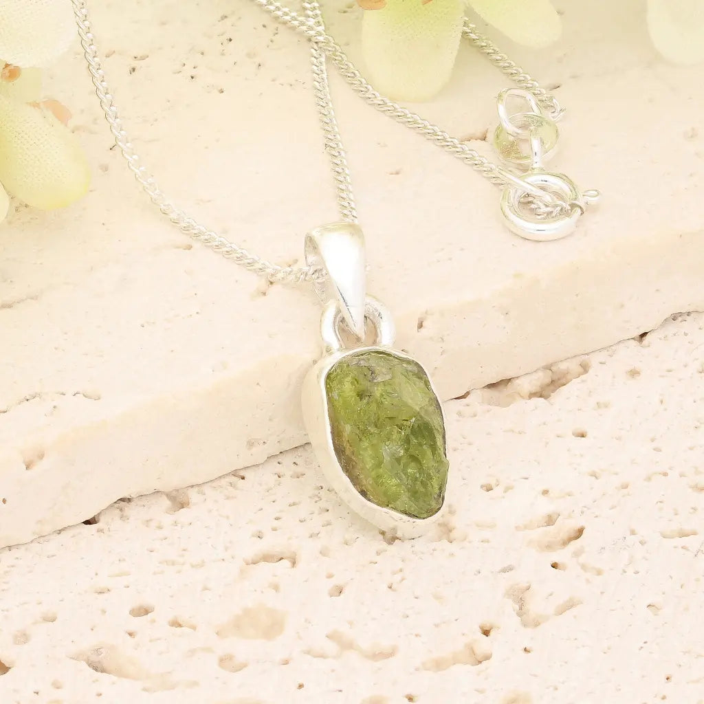 Get your Fresh Rough Peridot Gemstone Necklace in Sterling Silver online now or in store at Forever Gems in Franschhoek, South Africa
