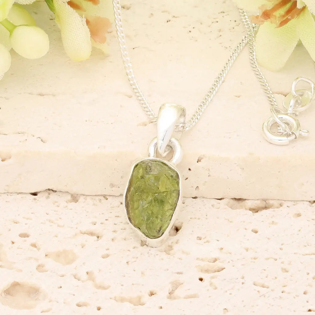 Get your Fresh Rough Peridot Gemstone Necklace in Sterling Silver online now or in store at Forever Gems in Franschhoek, South Africa