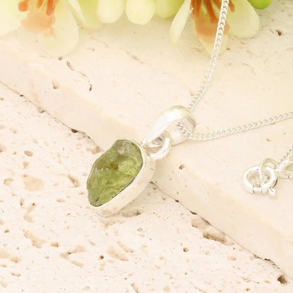 Get your Fresh Rough Peridot Gemstone Necklace in Sterling Silver online now or in store at Forever Gems in Franschhoek, South Africa