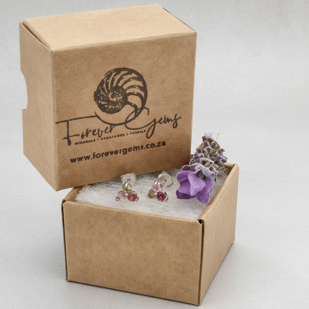 Get your Ethereal Elegance: Sterling Silver Multi-Colour Tourmaline Earrings online now or in store at Forever Gems in Franschhoek, South Africa