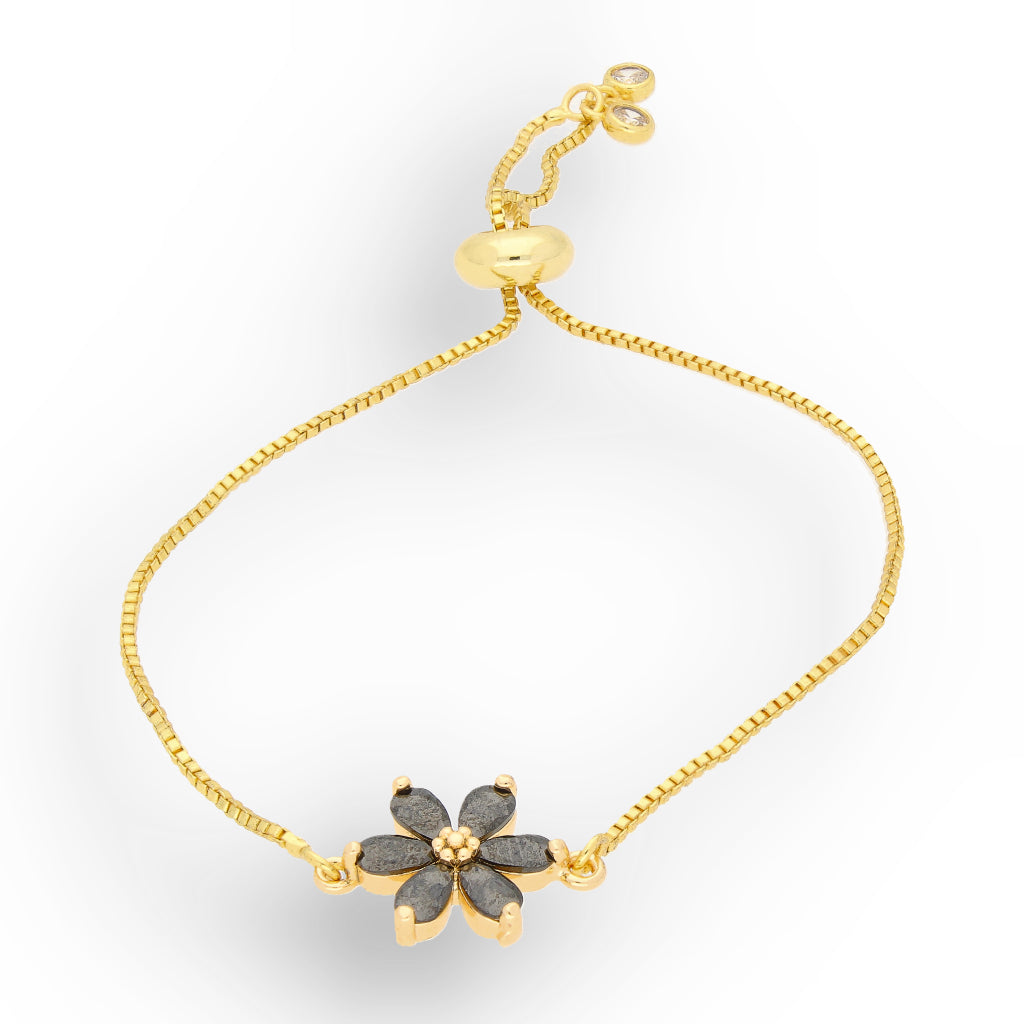Get your Midnight Bloom Black Flower Gold Plated Bracelet online now or in store at Forever Gems in Franschhoek, South Africa