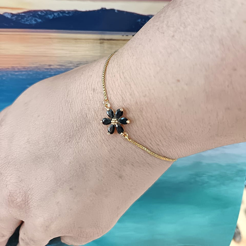 Get your Midnight Bloom Black Flower Gold Plated Bracelet online now or in store at Forever Gems in Franschhoek, South Africa