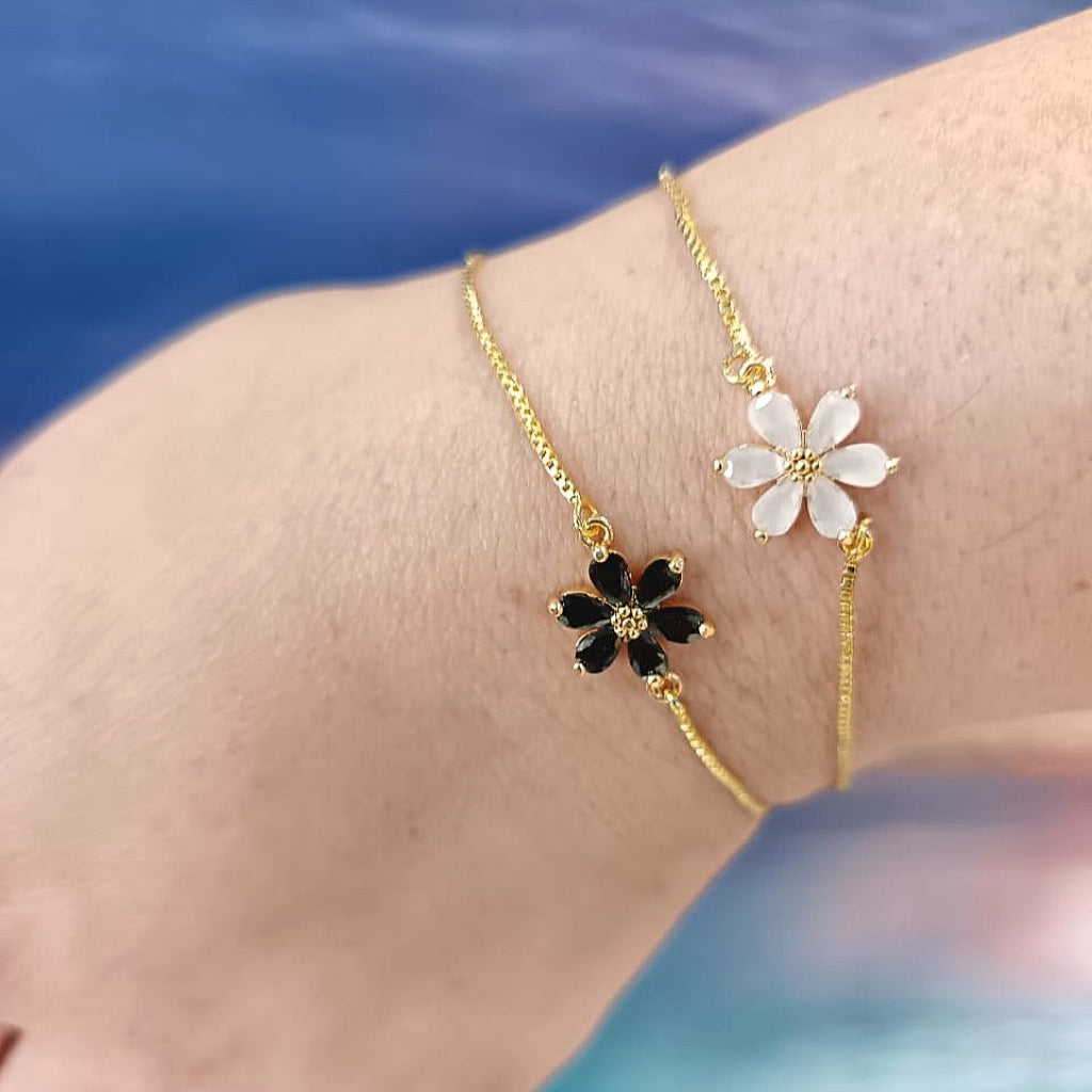 Get your Midnight Bloom Black Flower Gold Plated Bracelet online now or in store at Forever Gems in Franschhoek, South Africa