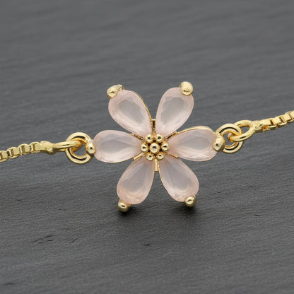 Get your Blush Bloom Pink Flower Gold Plated Bracelet online now or in store at Forever Gems in Franschhoek, South Africa