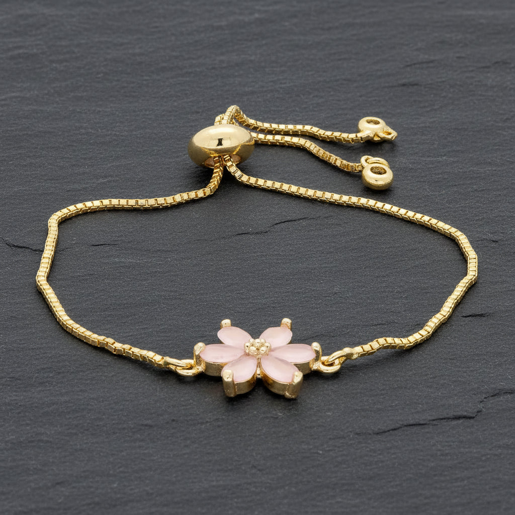 Get your Blush Bloom Pink Flower Gold Plated Bracelet online now or in store at Forever Gems in Franschhoek, South Africa
