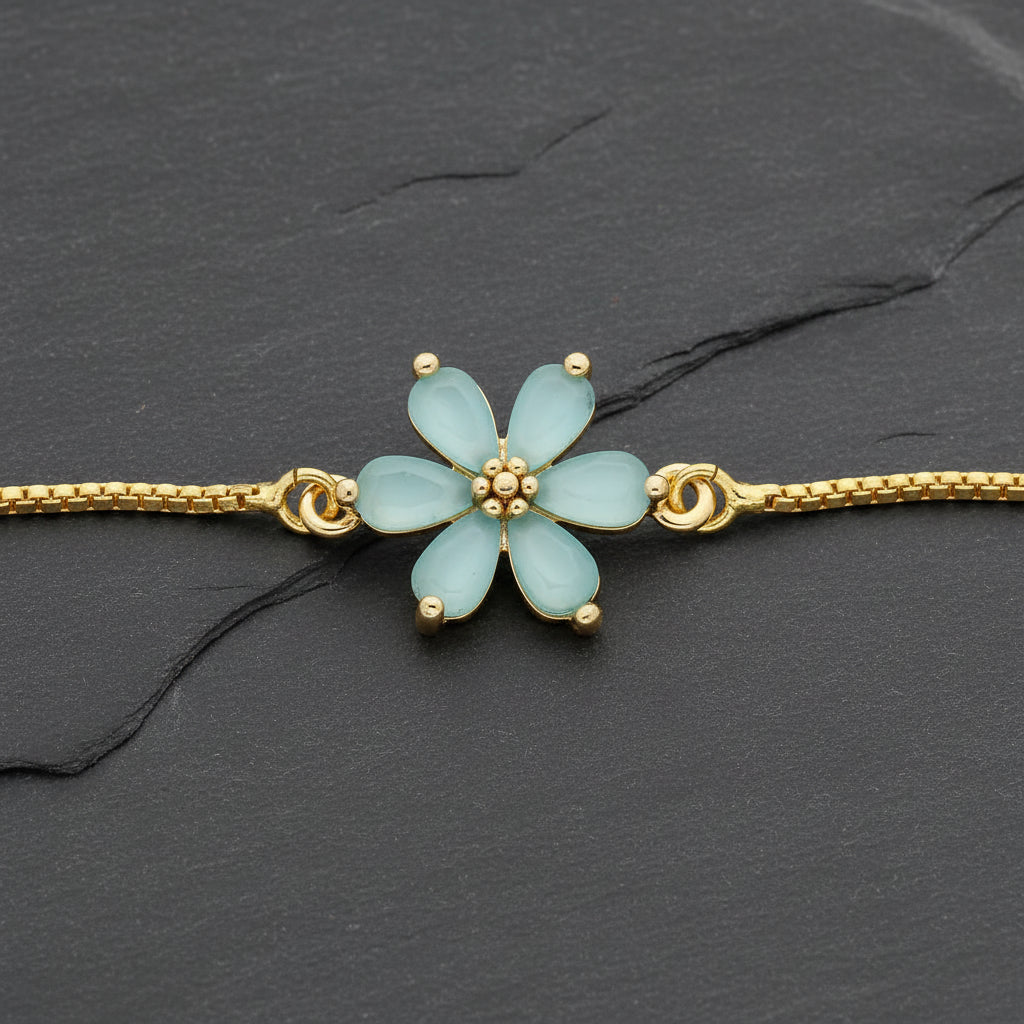 Get your Ocean Bloom Blue Flower Gold Plated Bracelet online now or in store at Forever Gems in Franschhoek, South Africa