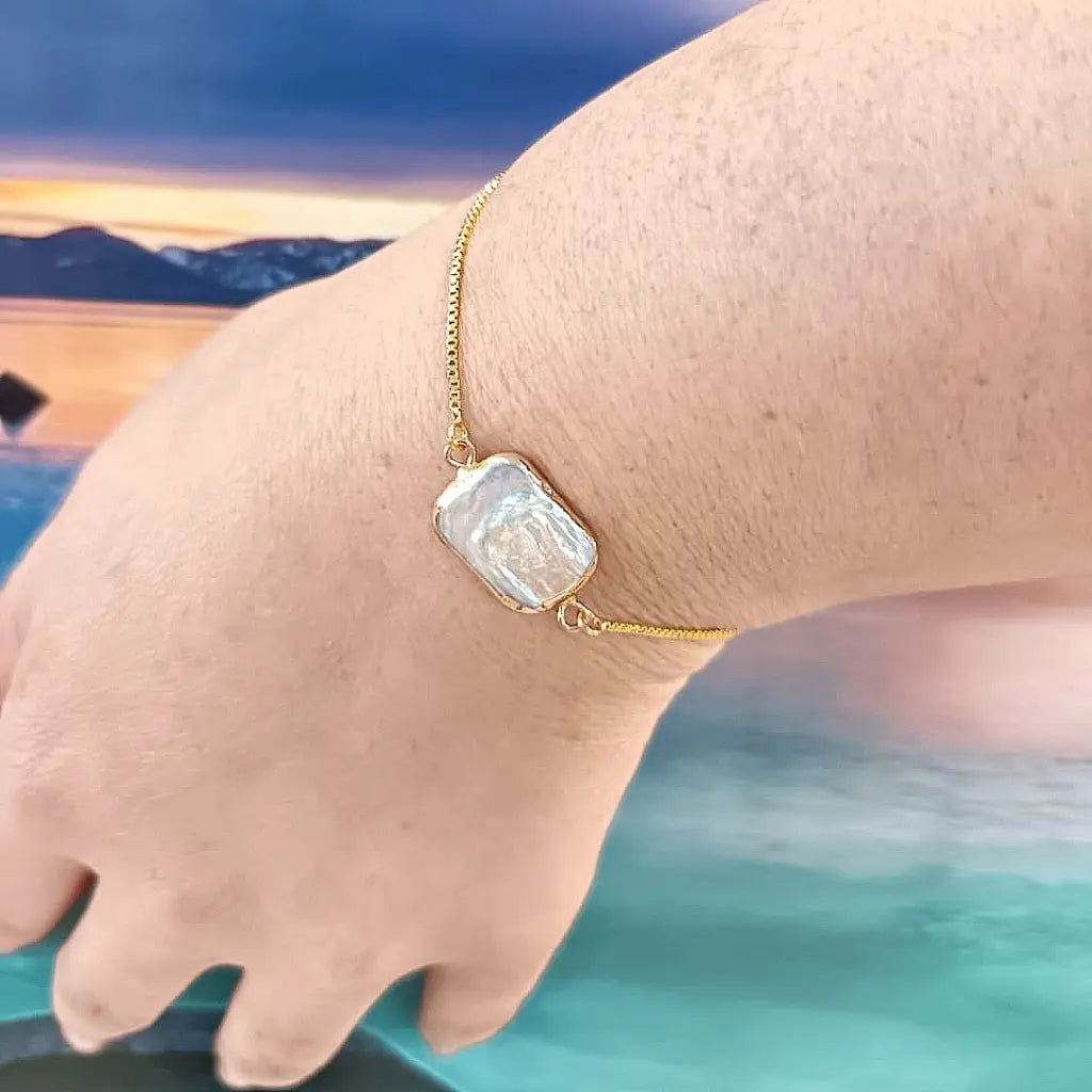 Get your Iridescent Glow Rectangle Pearl Gold Plated Bracelet online now or in store at Forever Gems in Franschhoek, South Africa