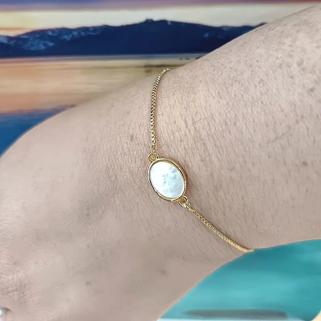 Get your Celestial Glow Mother of Pearl Gold Plated Bracelet online now or in store at Forever Gems in Franschhoek, South Africa