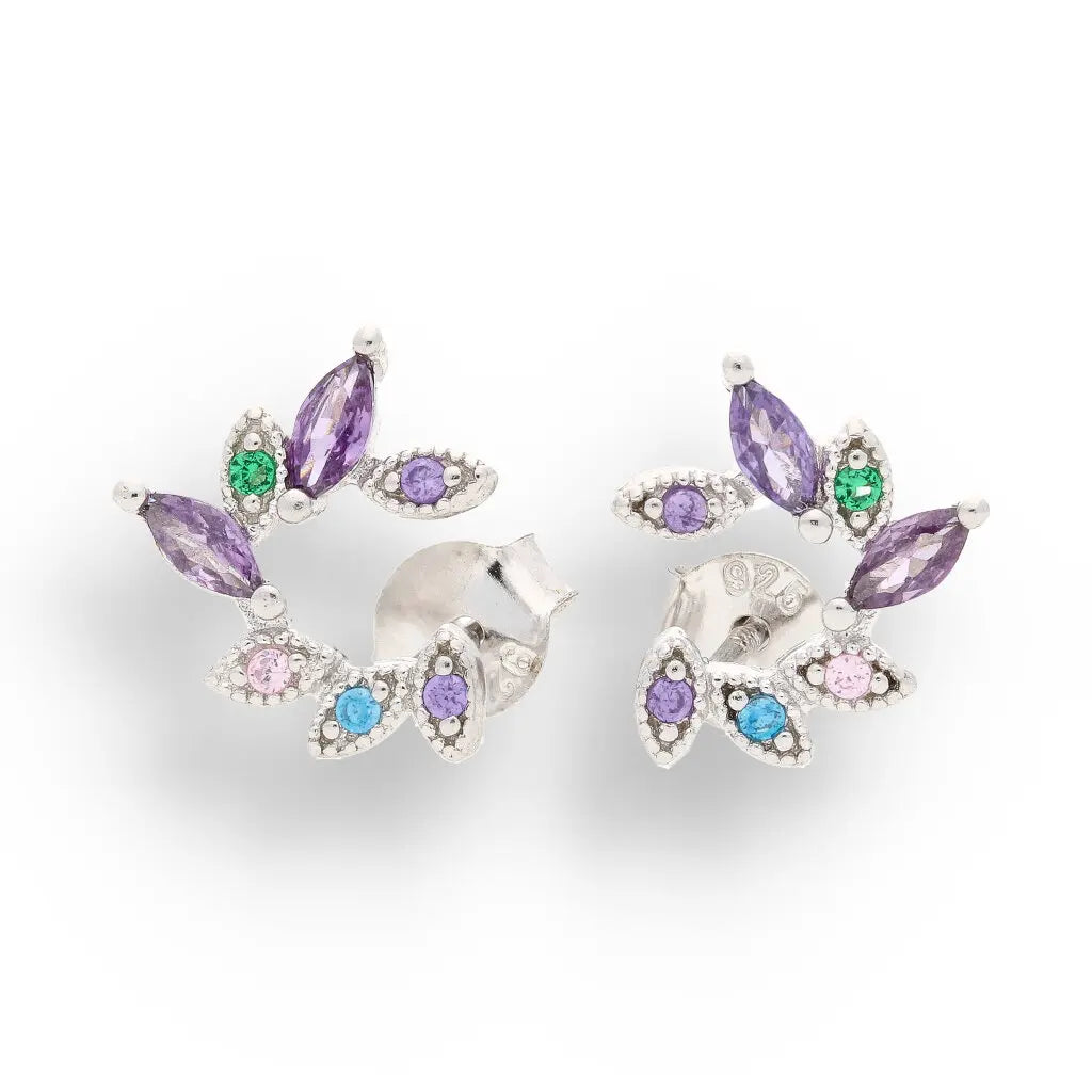 Get your Sterling Silver Multi-Colour CZ Leaf Branch Stud Earrings online now or in store at Forever Gems in Franschhoek, South Africa