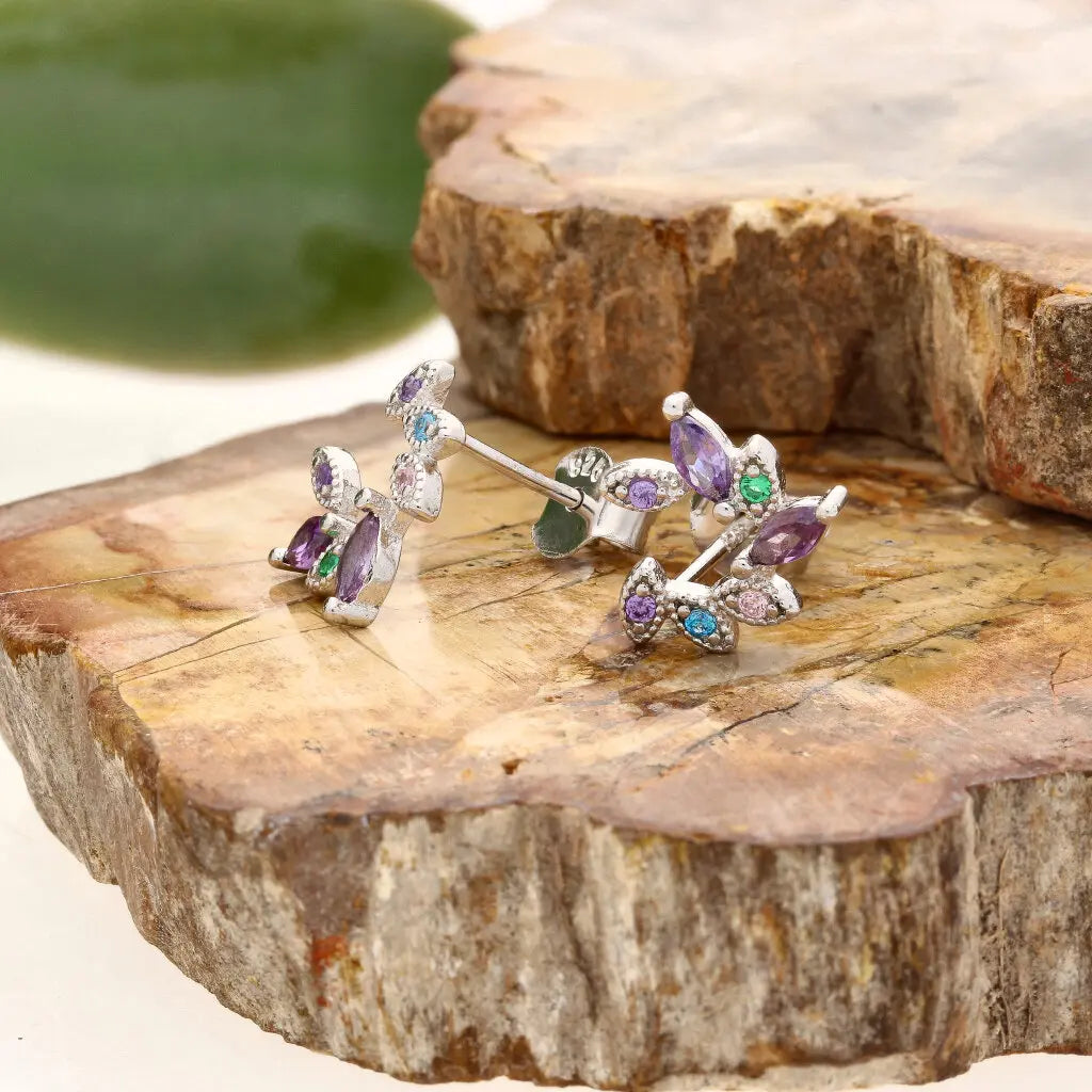 Get your Sterling Silver Multi-Colour CZ Leaf Branch Stud Earrings online now or in store at Forever Gems in Franschhoek, South Africa