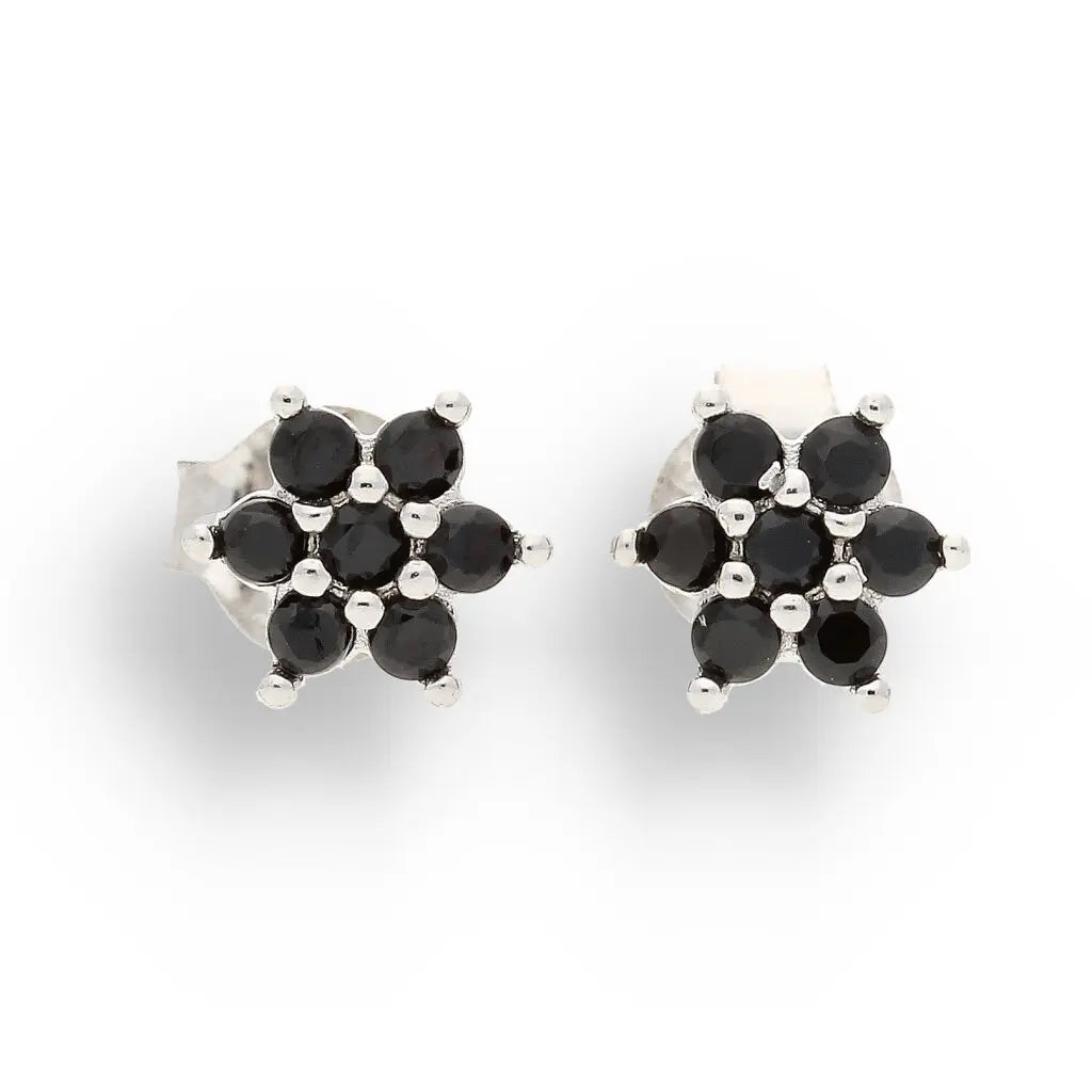 Get your Petite Sterling Silver Black CZ Flower Stud Earrings online now or in store at Forever Gems in Franschhoek, South Africa