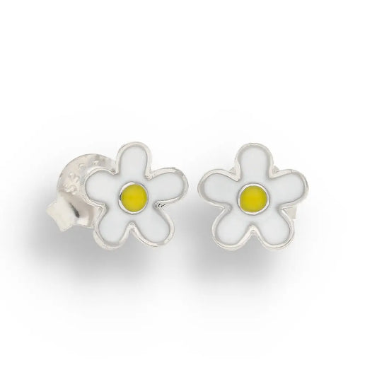 Get your Sterling Silver White Enamel Daisy Flower Stud Earrings 7mm online now or in store at Forever Gems in Franschhoek, South Africa