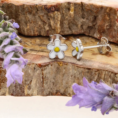 Get your Sterling Silver White Enamel Daisy Flower Stud Earrings 7mm online now or in store at Forever Gems in Franschhoek, South Africa