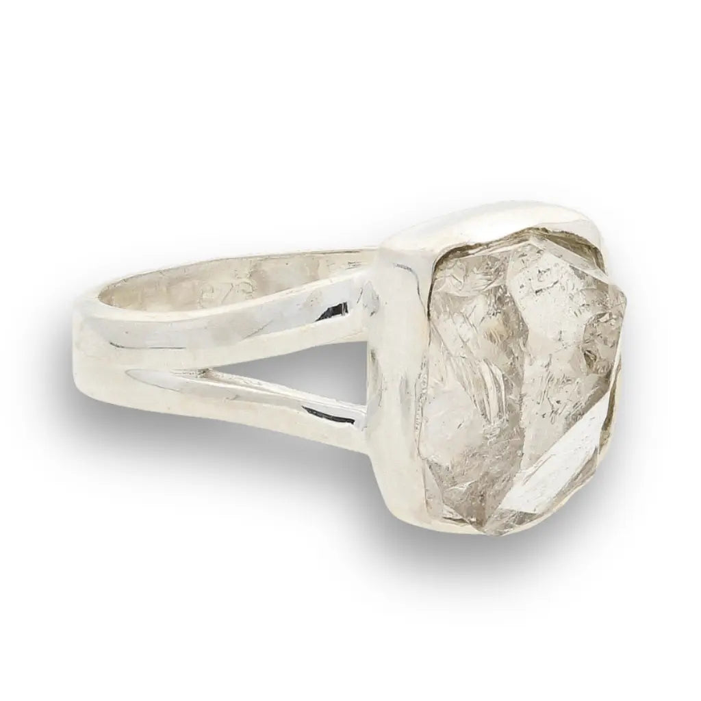 Natural Herkimer Diamond Raw Crystal Ring