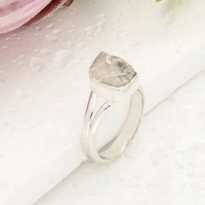 Natural Herkimer Diamond Raw Crystal Ring