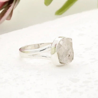 Natural Herkimer Diamond Raw Crystal Ring