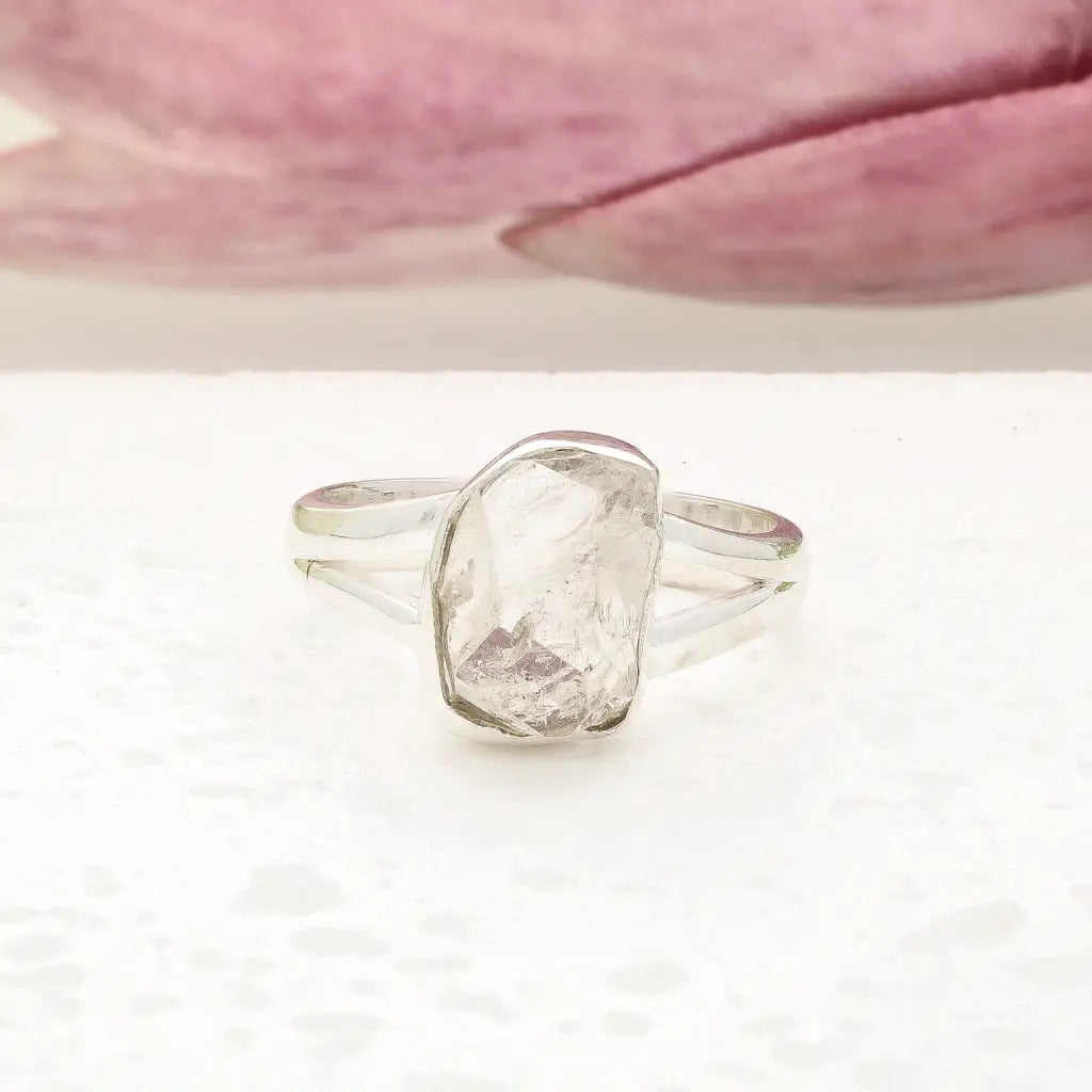 Natural Herkimer Diamond Raw Crystal Ring