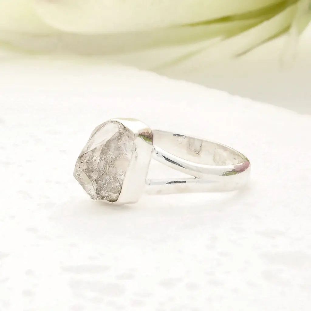 Natural Herkimer Diamond Raw Crystal Ring