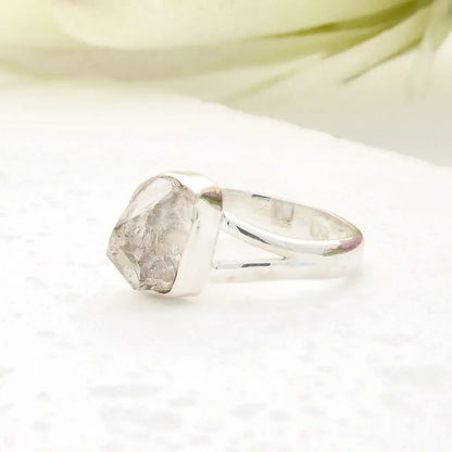 Natural Herkimer Diamond Raw Crystal Ring