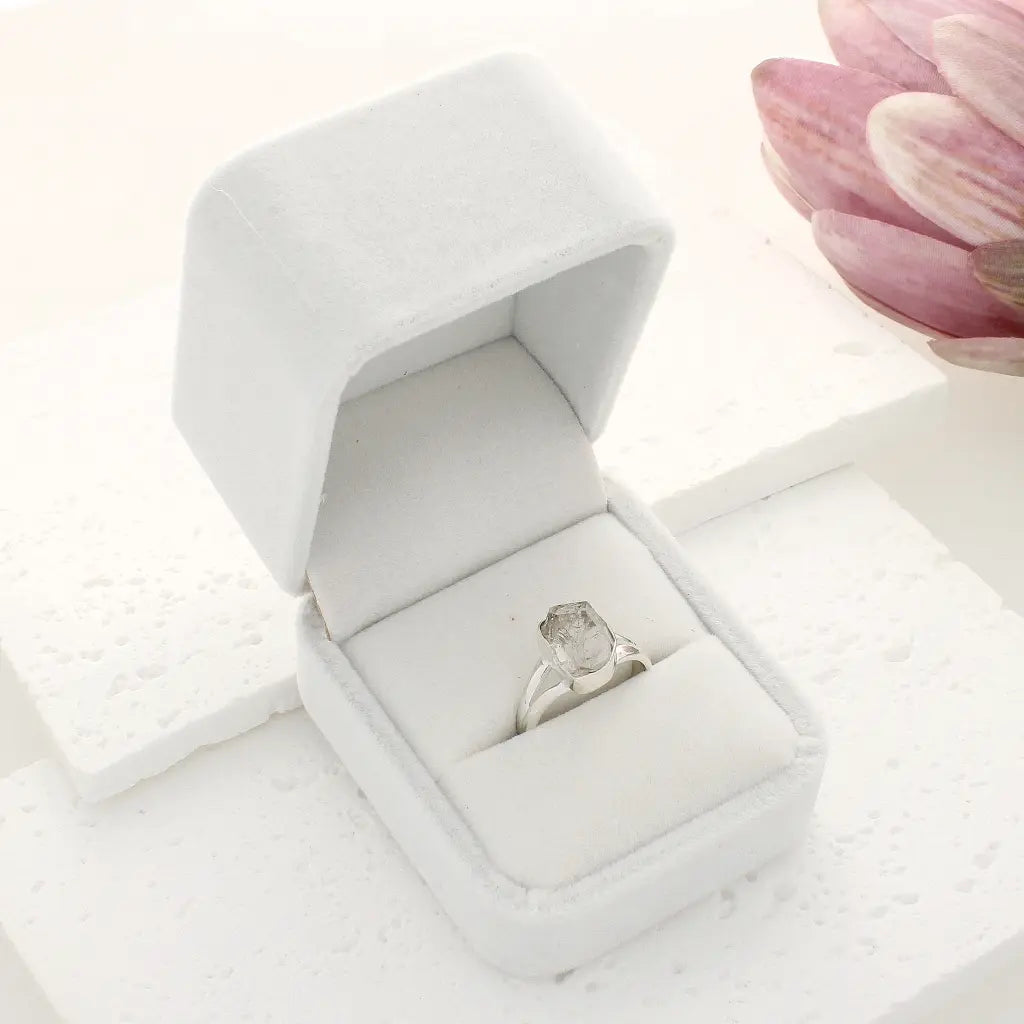 Natural Herkimer Diamond Raw Crystal Ring