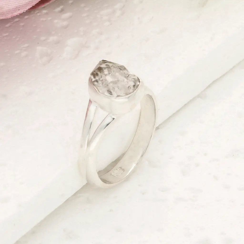 Natural Herkimer Diamond Raw Crystal Ring