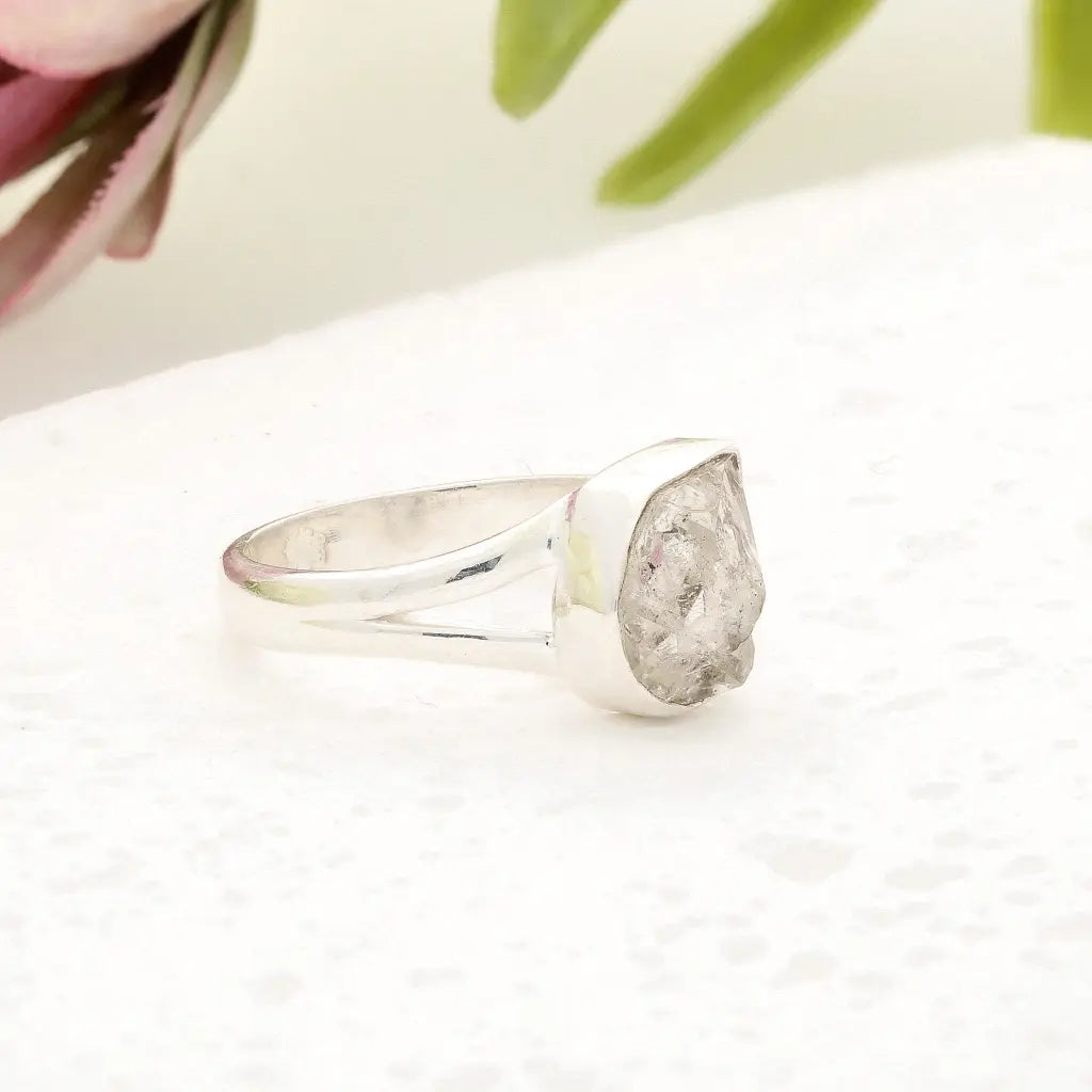 Natural Herkimer Diamond Raw Crystal Ring