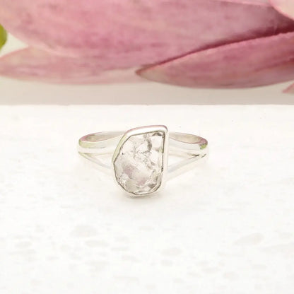Natural Herkimer Diamond Raw Crystal Ring