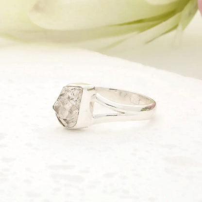 Natural Herkimer Diamond Raw Crystal Ring