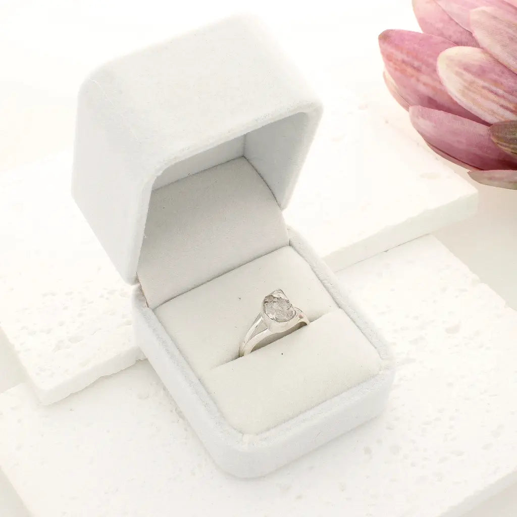 Natural Herkimer Diamond Raw Crystal Ring