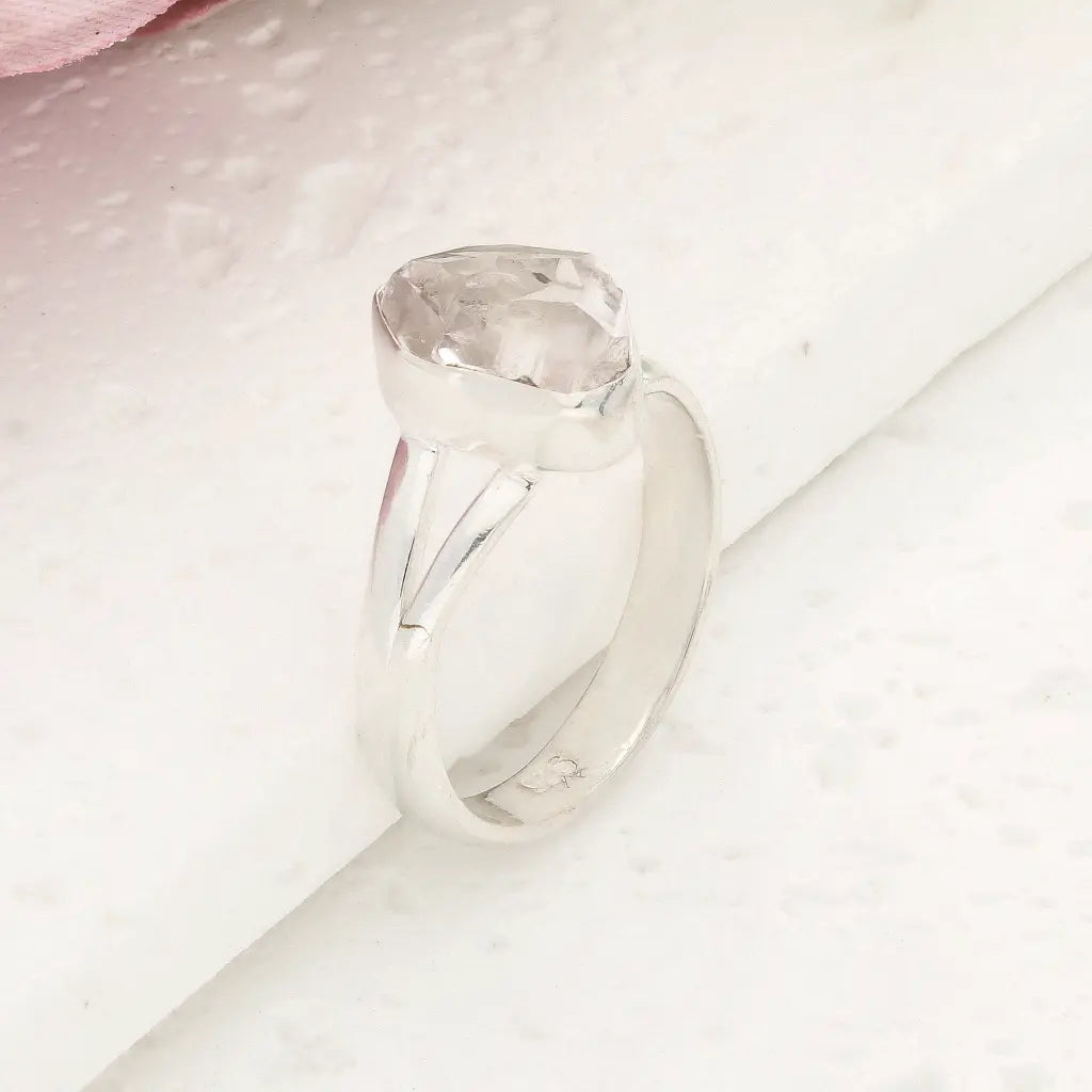 Natural Herkimer Diamond Raw Crystal Ring