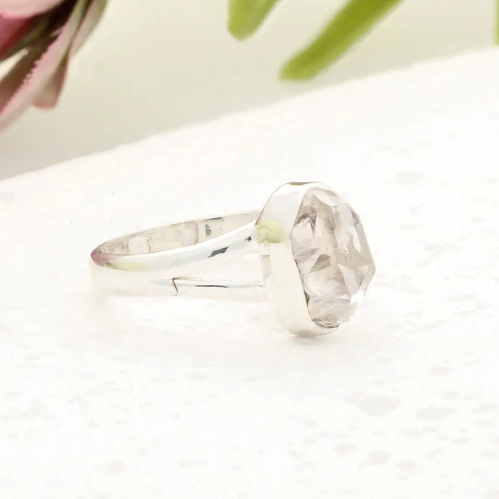 Natural Herkimer Diamond Raw Crystal Ring