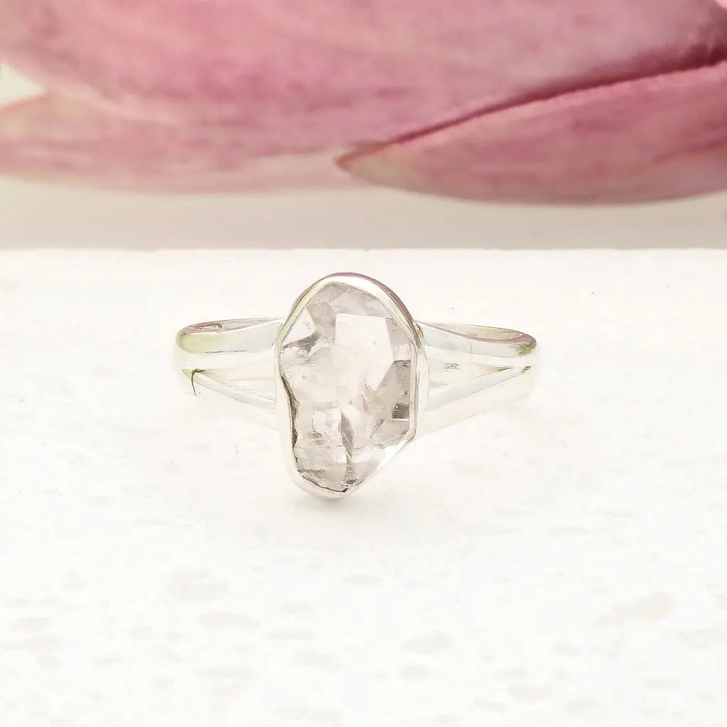 Natural Herkimer Diamond Raw Crystal Ring