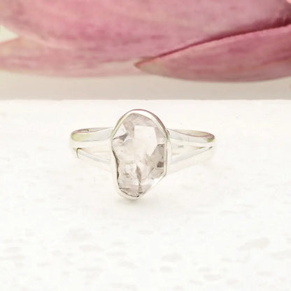 Natural Herkimer Diamond Raw Crystal Ring
